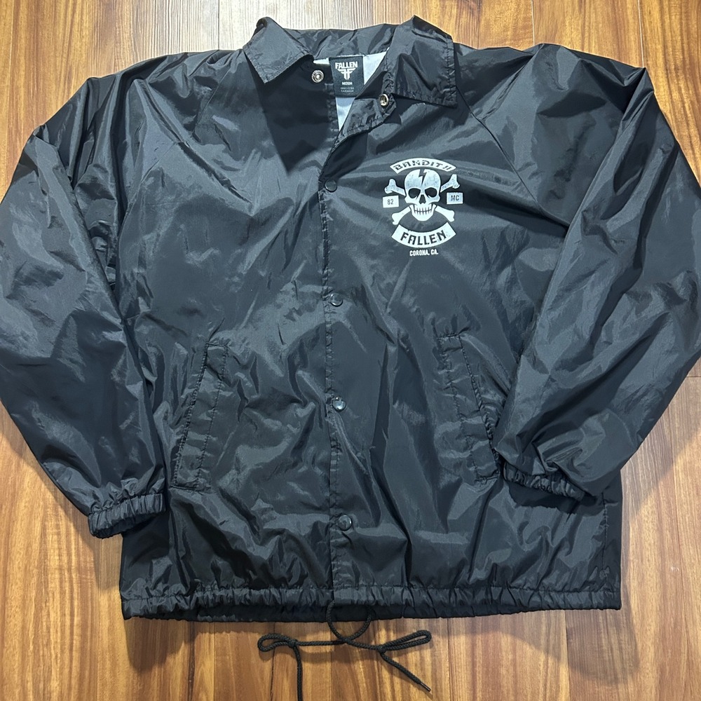 Fallen Bandit II MC Windbreaker Coaches Jacket Black Mens Medium Skull Graphic